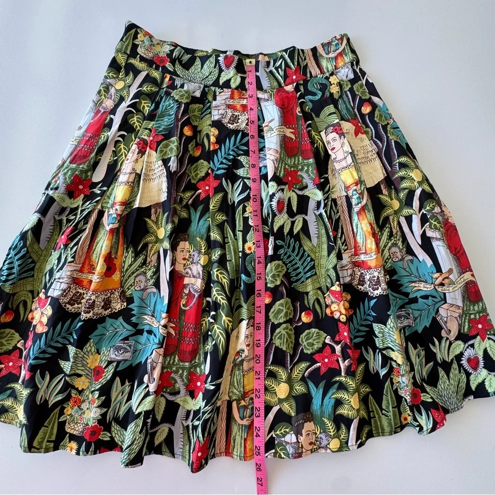 Frida Kahlo Pleated Tropical Floral Printed Skirt Large Cotton - Picture 5 of 6